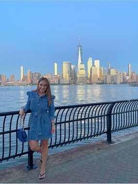 Denim Belted Jacket Dress in Medium Blue